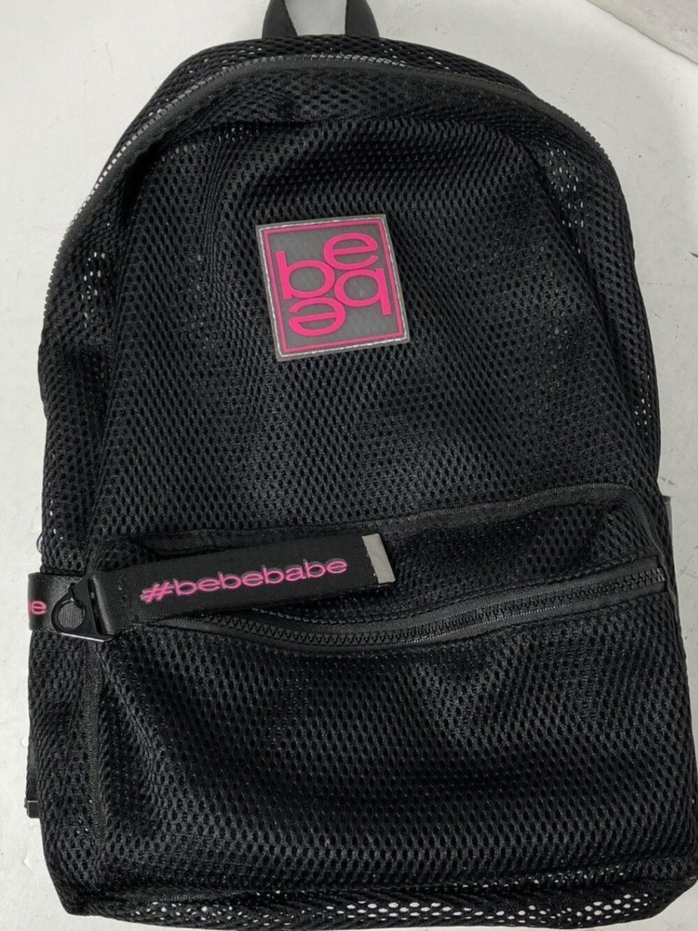 ✨ BEBE Manny Black Polyester Mesh Mini Backpack Logo Straps Like New ✨